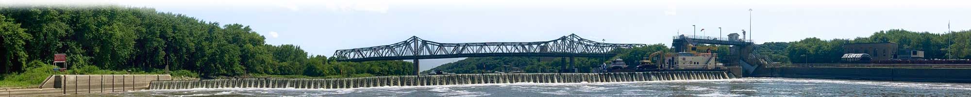 Illinois River with dam and bridge